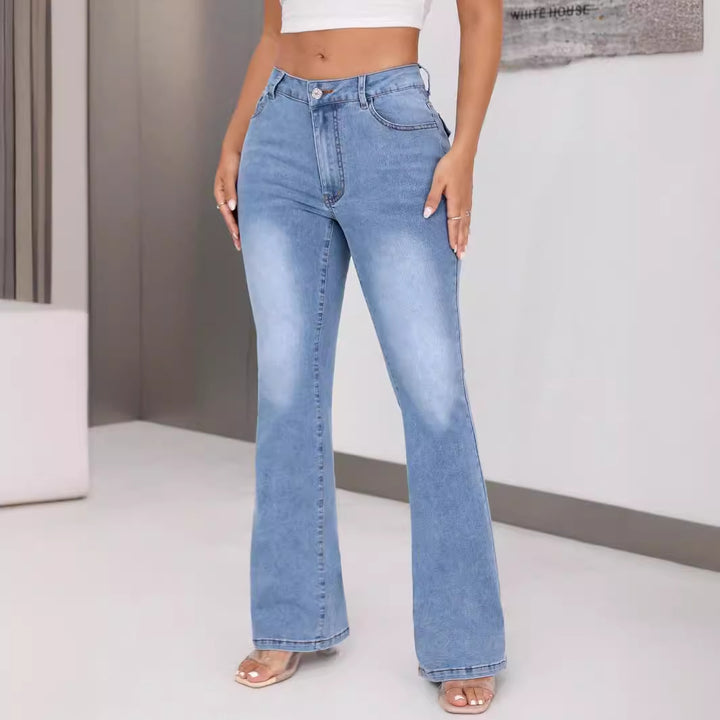 Kvinde Bootcut Jeans med Høj Talje og Unikt Design Stilla