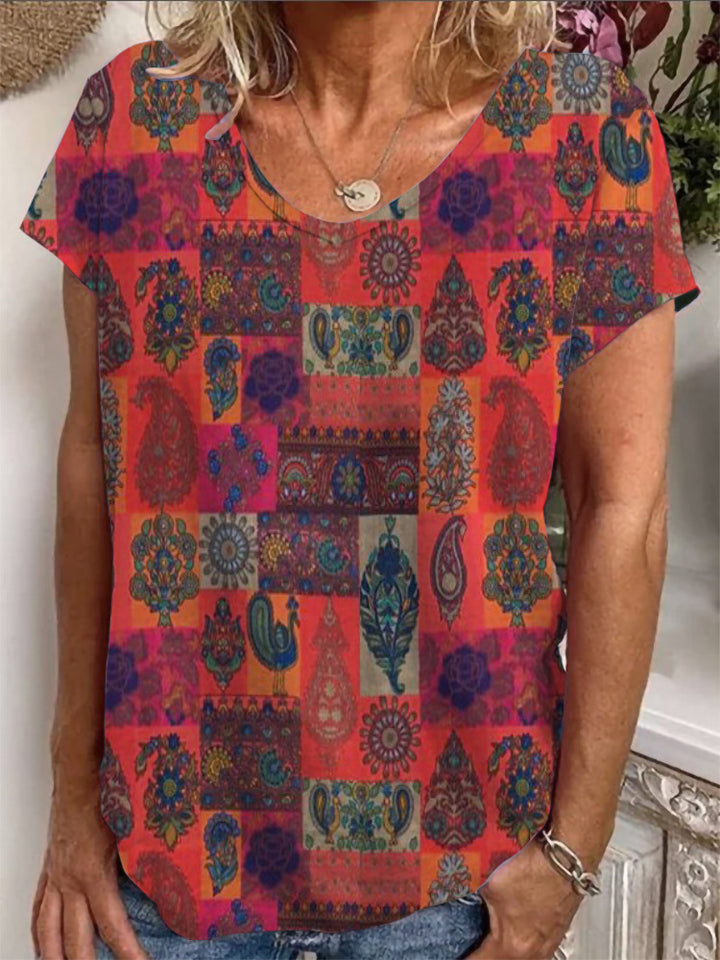 Dame Loose Bluse med farverigt paisleymønster Skovae