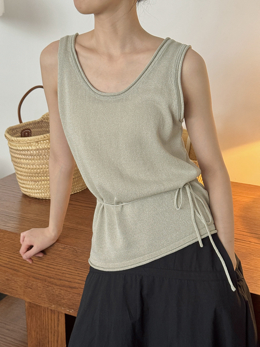 Dame afslappet tanktop med justerbar talje snøre og elegant materiale mix Stilla
