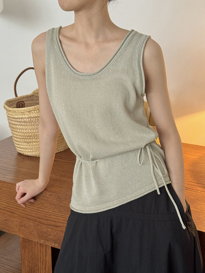 Dame afslappet tanktop med justerbar talje snøre og elegant materiale mix Stilla