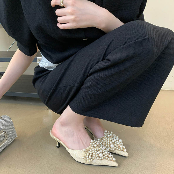Dame elegante mules med perleudsmykning Stilla
