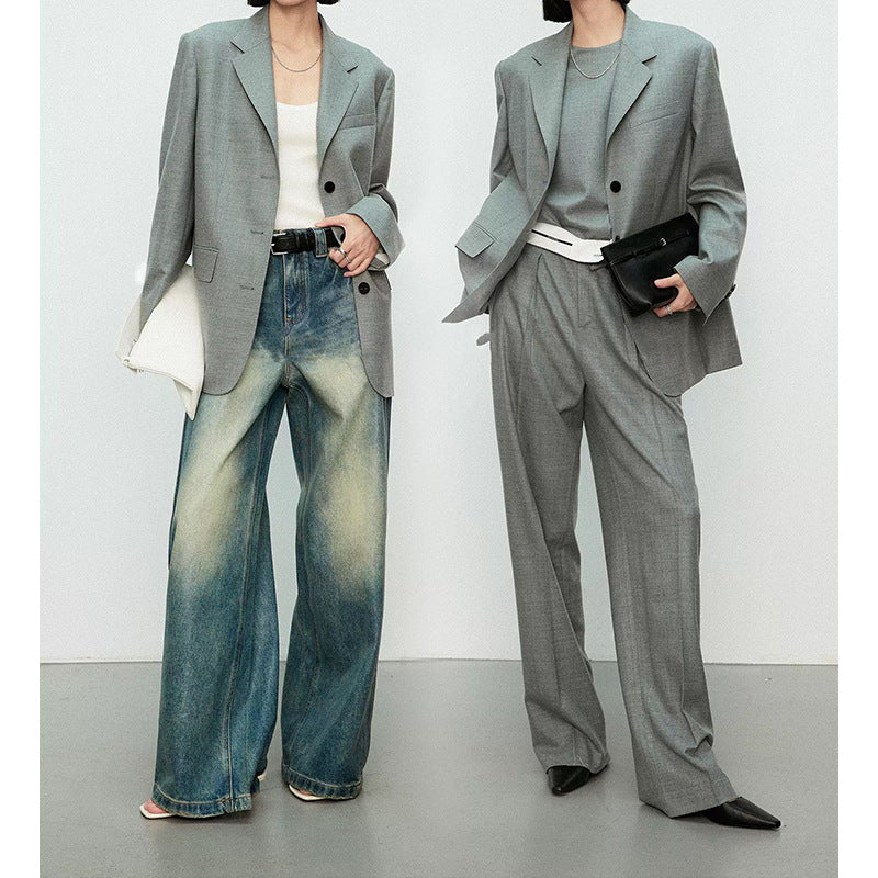 Dame brede chinos med elegante folder og høj talje Stilla