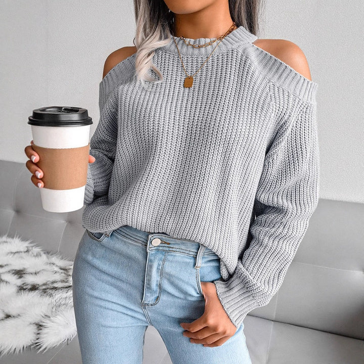 Kvinders strikket sweater med åbne skuldre og ribbet tekstur Stilla