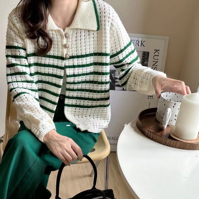 Femme Stribet Hæklede Strik-Cardigan Stilla