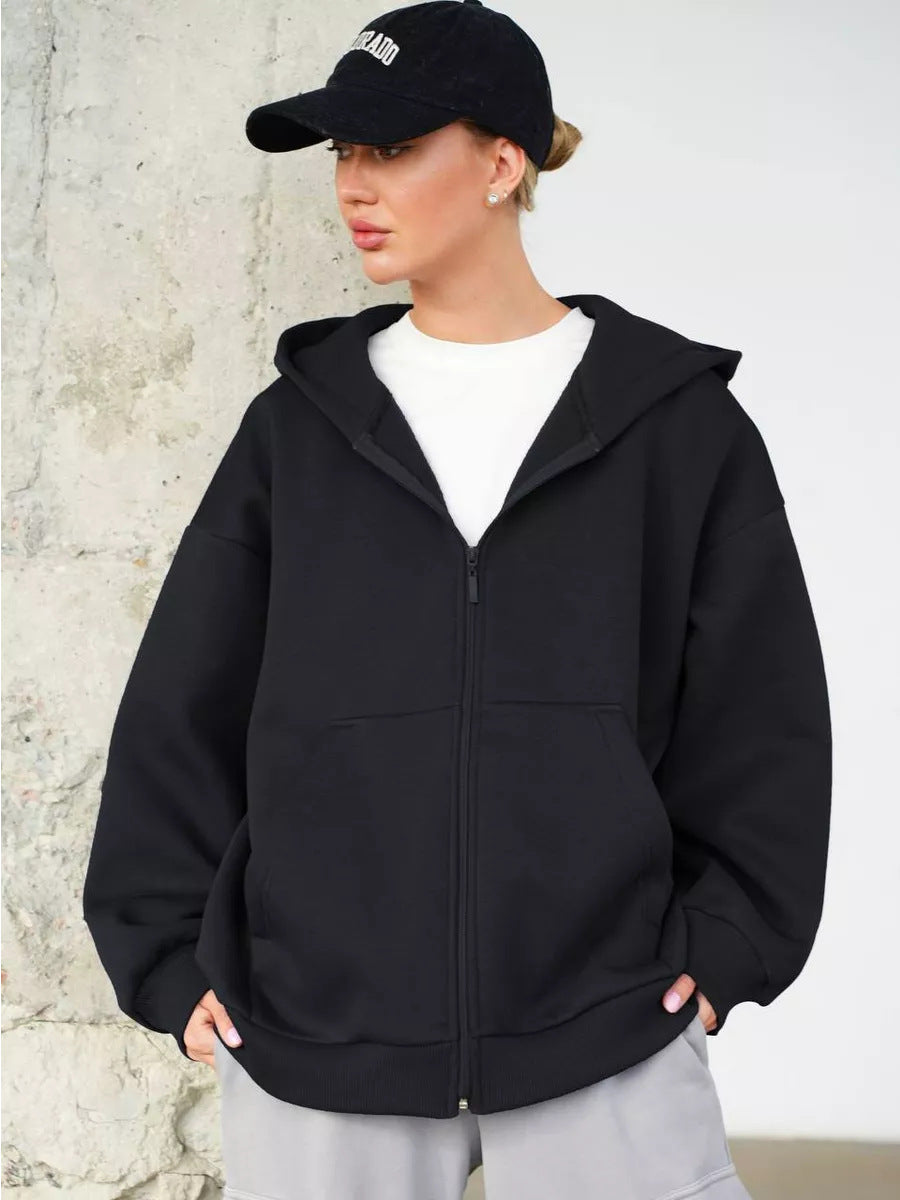 Kvinders oversized zip-up hættetrøje med store lommer Skovae