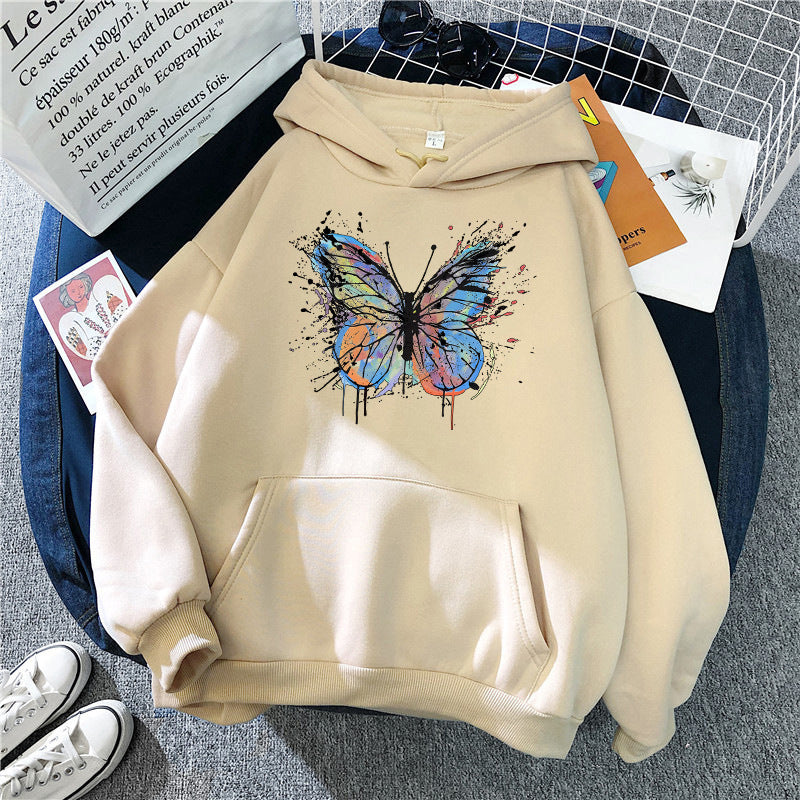 Kvinders hoodie med tiltalende sommerfugledesign Skovae