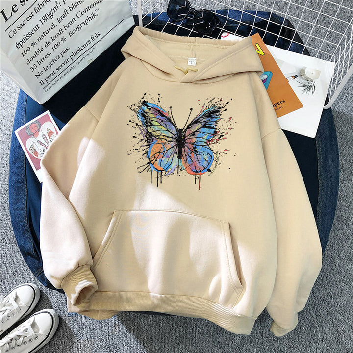 Kvinders hoodie med tiltalende sommerfugledesign Skovae