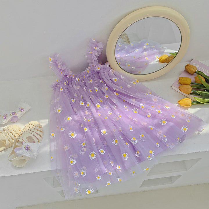 Pige Floral Broderet Tulle Sommerkjole Stilla
