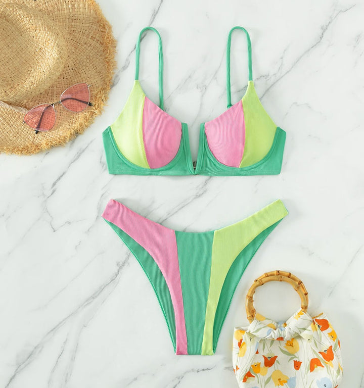 Damer Sporty Bikini med moderne farveblock-design Skovae