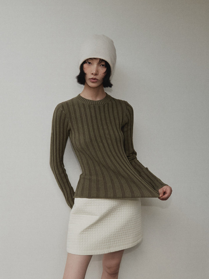 Dame stribet pullover med lange ærmer og høj komfort Stilla