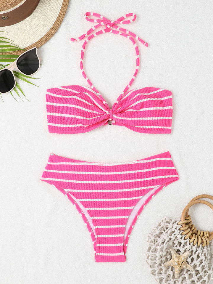 Dame Høj taljet Bikini-sæt med raffineret bandeau-top og elegant knudedetail Stilla