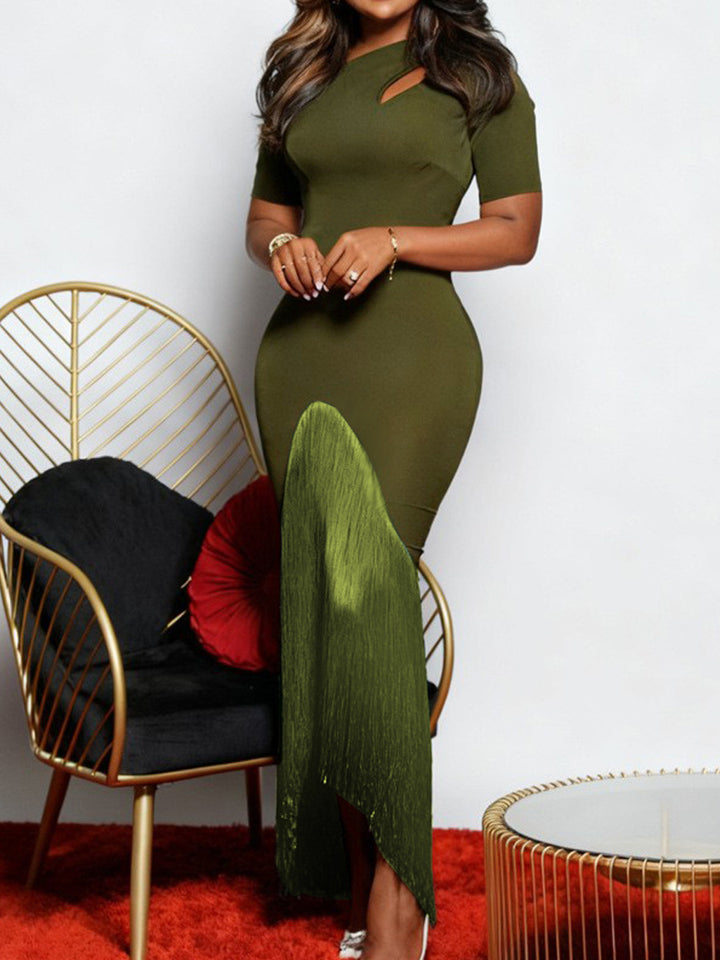 Dame maxikjole med asymmetrisk søm og elegant cut-out design Skovae