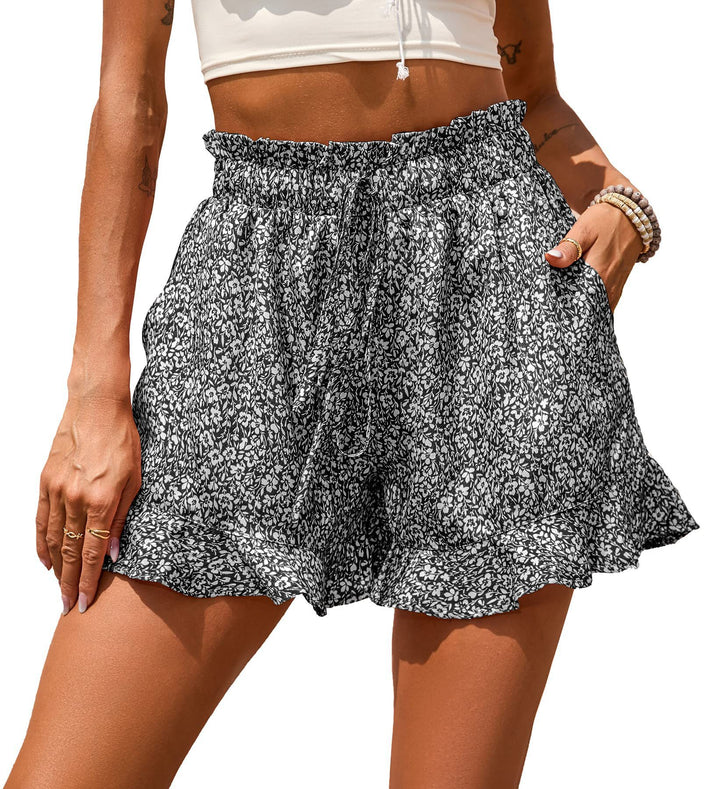 Dame let shorts med blomstermønster og elastisk talje Stilla