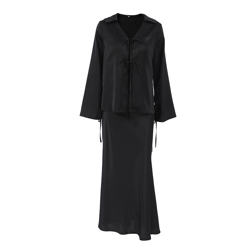Dame elegant sæt med dyb V-halsudskæring og raffinerede ruffles detaljer Stilla
