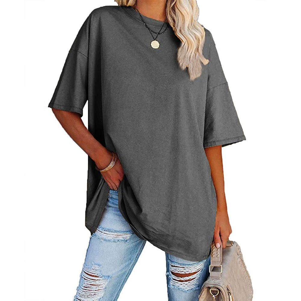 Dame afslappet oversized T-shirt med rund halsudskæring og korte ærmer Stilla