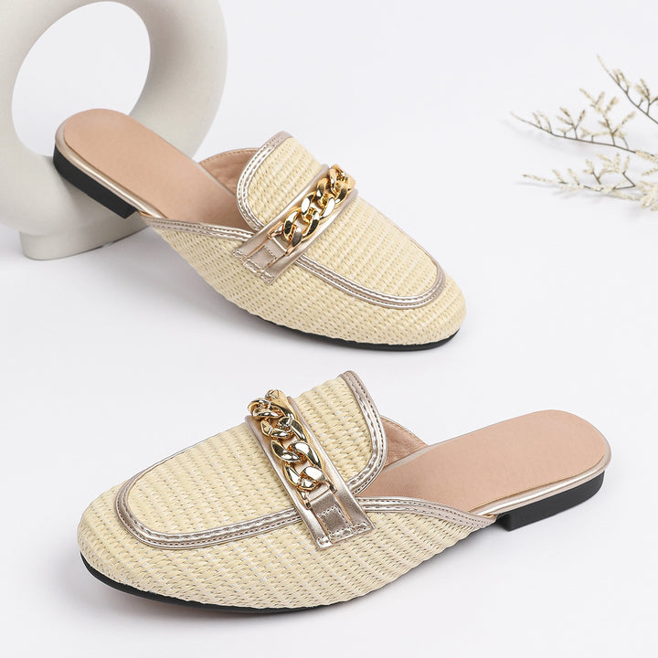 Dame Komfortable Slip-On Mules med Guld Kæde Stilla