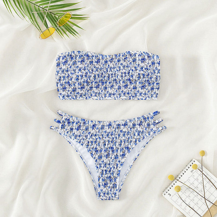 Dame Bandeau-Bikini-sæt med elastisk flæse-design og justerbare stropper Skovae