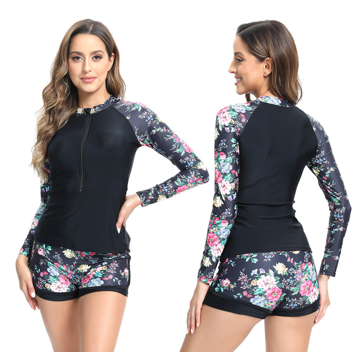 Dame Sport-badedragt med blomstret langærmet design og lynlås Stilla