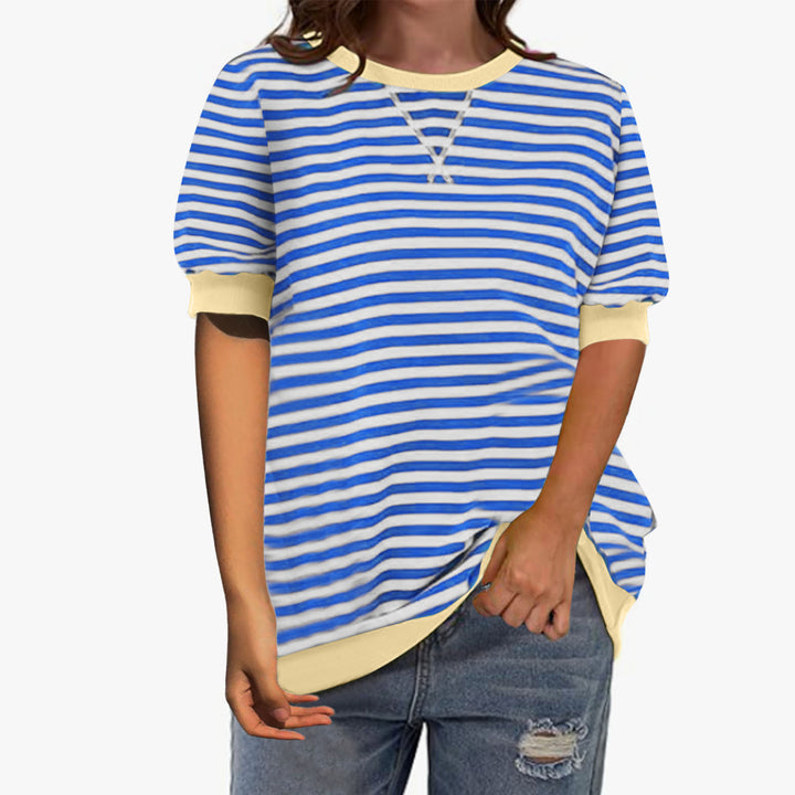 Dame afslappet stribet T-shirt med trendy detaljer Stilla