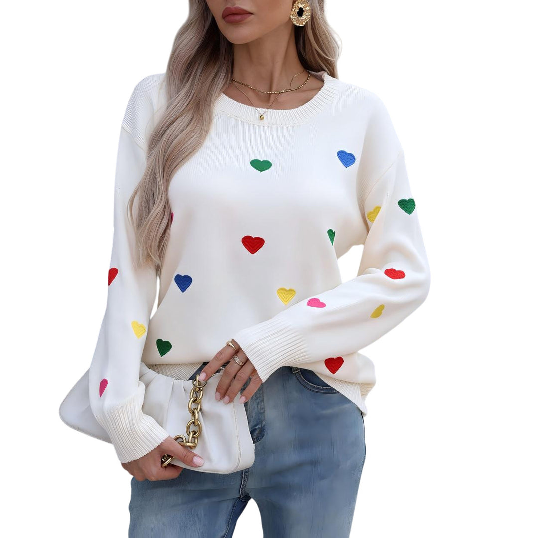 Kvinders sweater med farverigt hjerte design og bred pasform Stilla