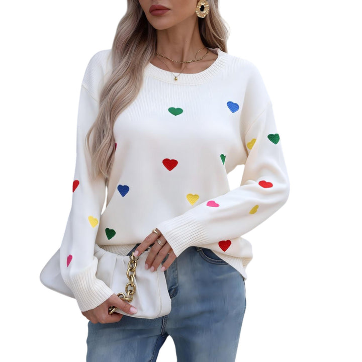 Kvinders sweater med farverigt hjerte design og bred pasform Stilla