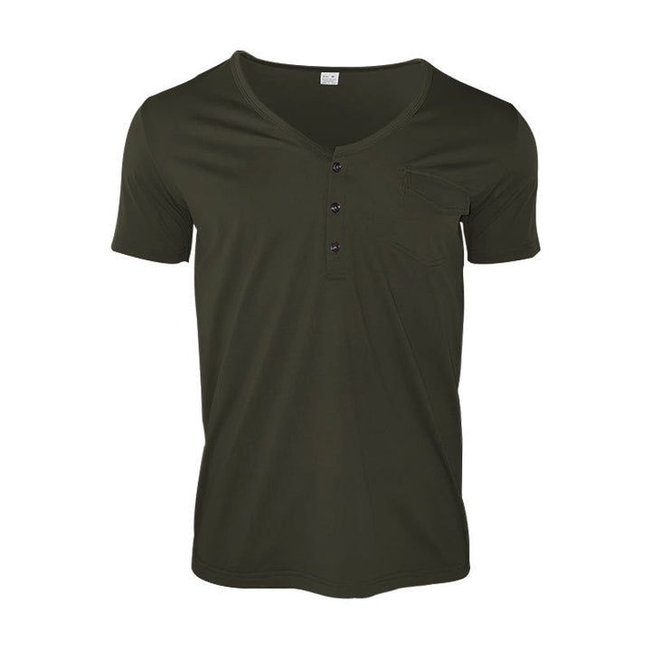 Herrer afslappet V-hals Henley T-shirt med praktisk brystlomme Stilla