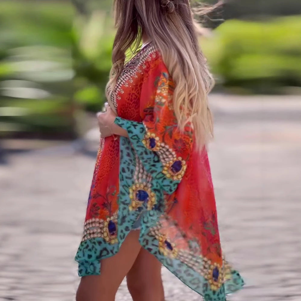 Dame Kaftan med elegant V-udskæring og funkende print Stilla