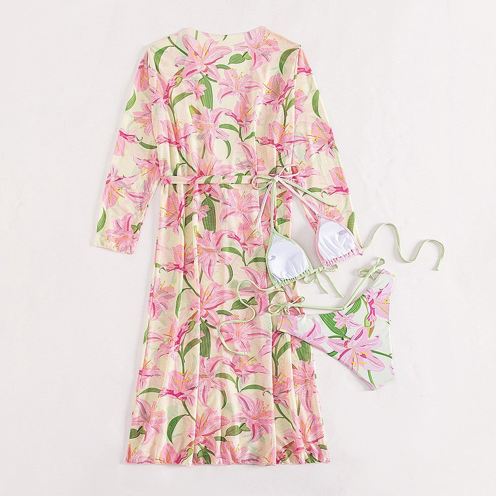 Dame Strandkimono med blomster mønster og sidelæg Stilla