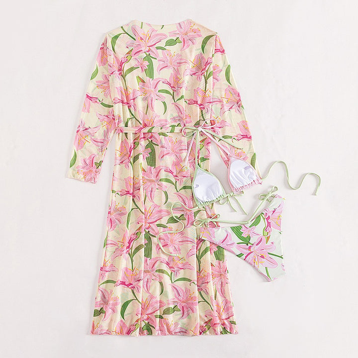 Dame Strandkimono med blomster mønster og sidelæg Stilla