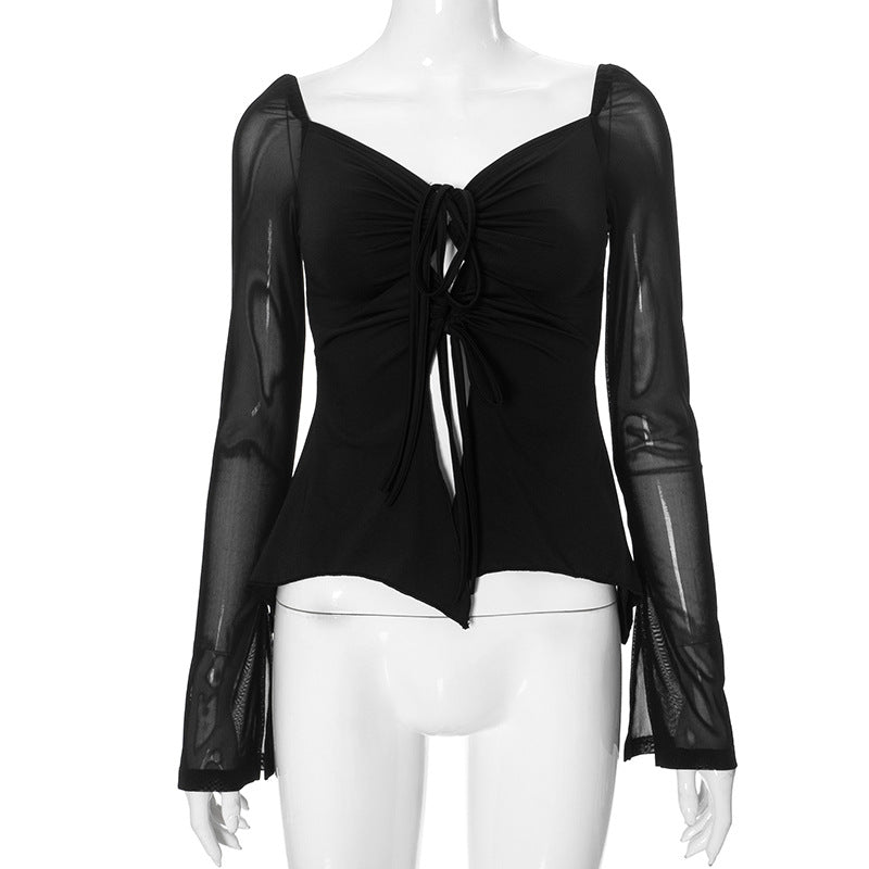 Femme Sheer Langærmet Peplum Skjorte Stilla