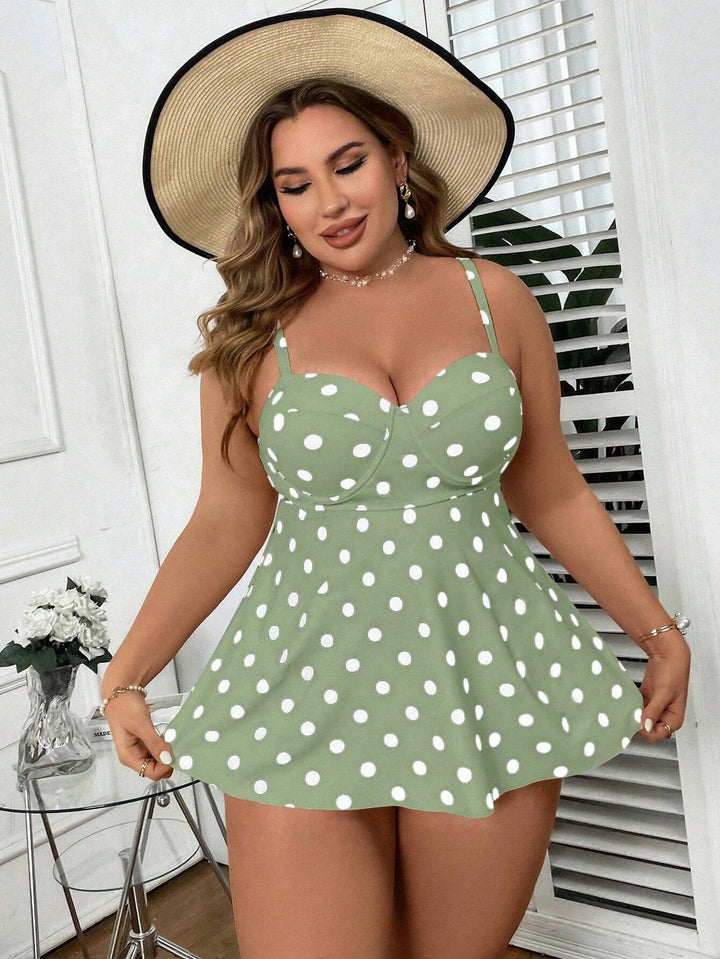 Dame Tankini med figursyet nederdel og polka-prikker Skovae