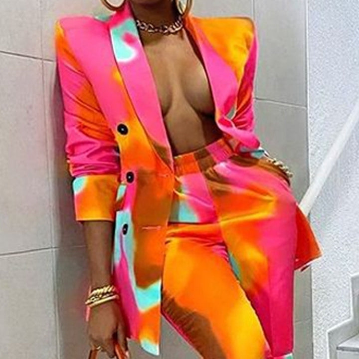 Dame Trendy Blazer-Sæt med farverig gradient og figurnær silhuet Stilla