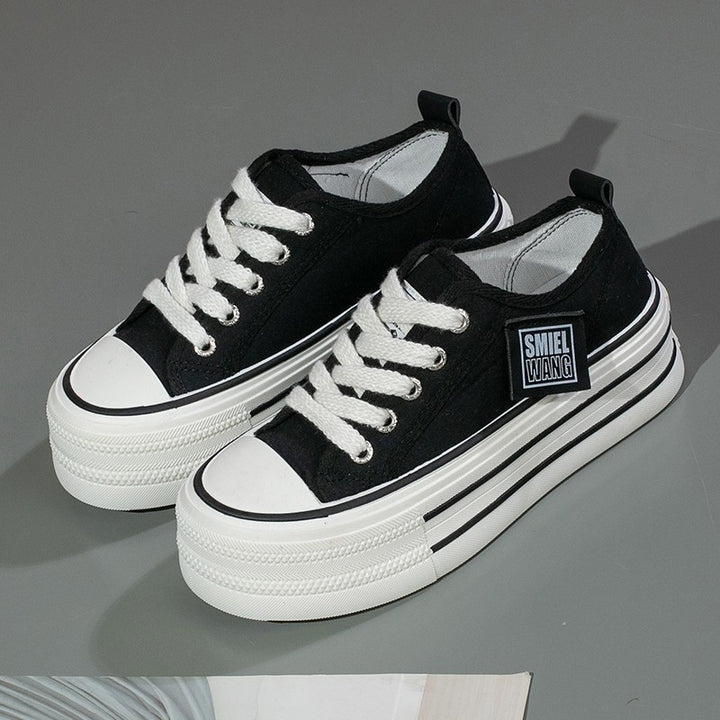 Dame Plateau Sneakers med klassisk Canvas-overdel og tyk sål Stilla