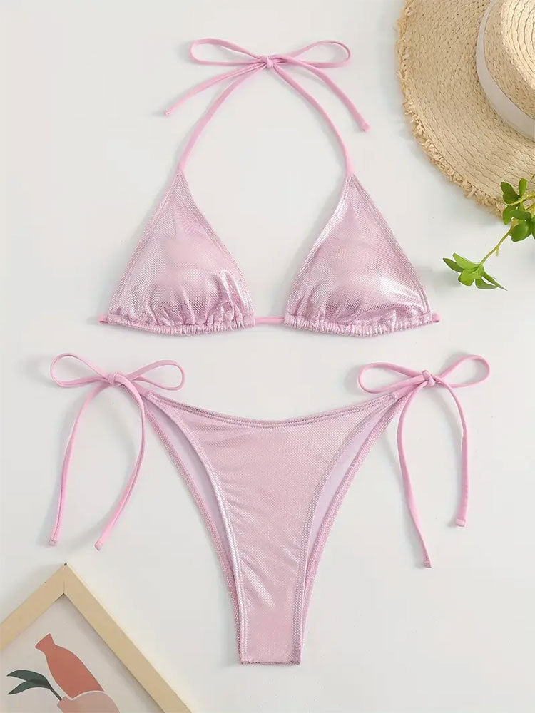 Dame triangel-bikini med glitrende netdesign Skovae