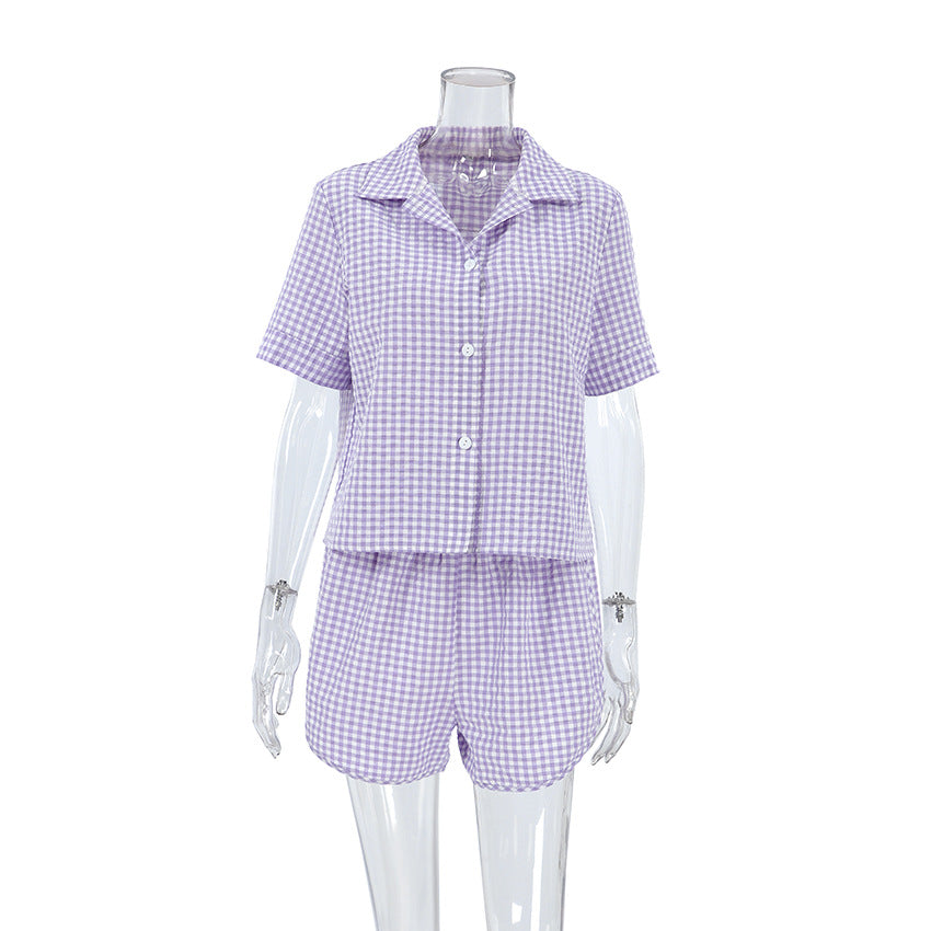 Dame Pyjama-sæt med ternet design og korte ærmer Stilla