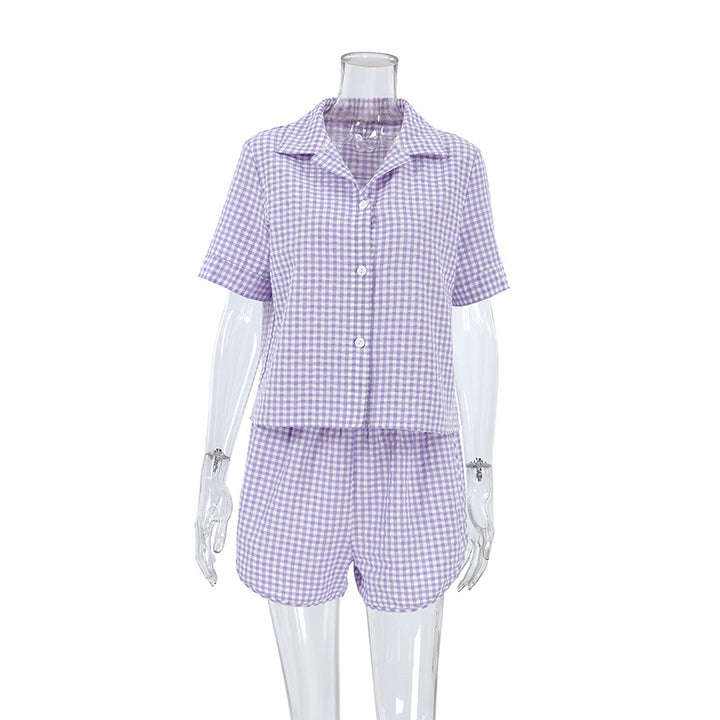 Dame Pyjama-sæt med ternet design og korte ærmer Stilla