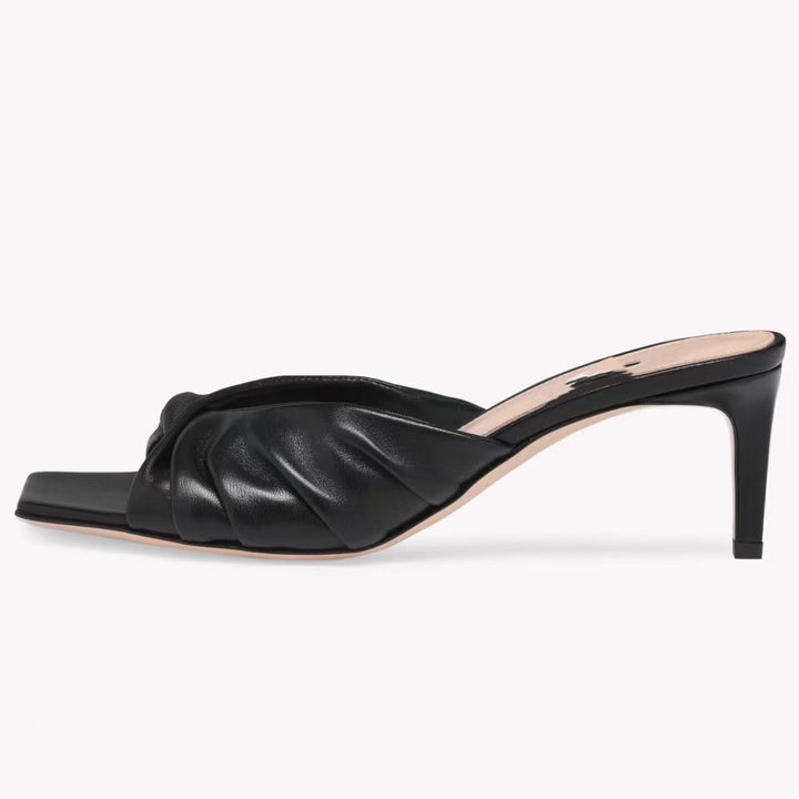 Dame Strappy Åben Tå Hæle Mules med Plissé-Detail  Stilla