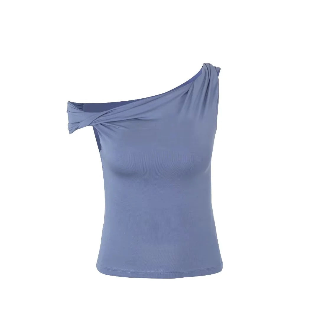 Dame asymmetrisk top med dekorativt draperingselement Stilla