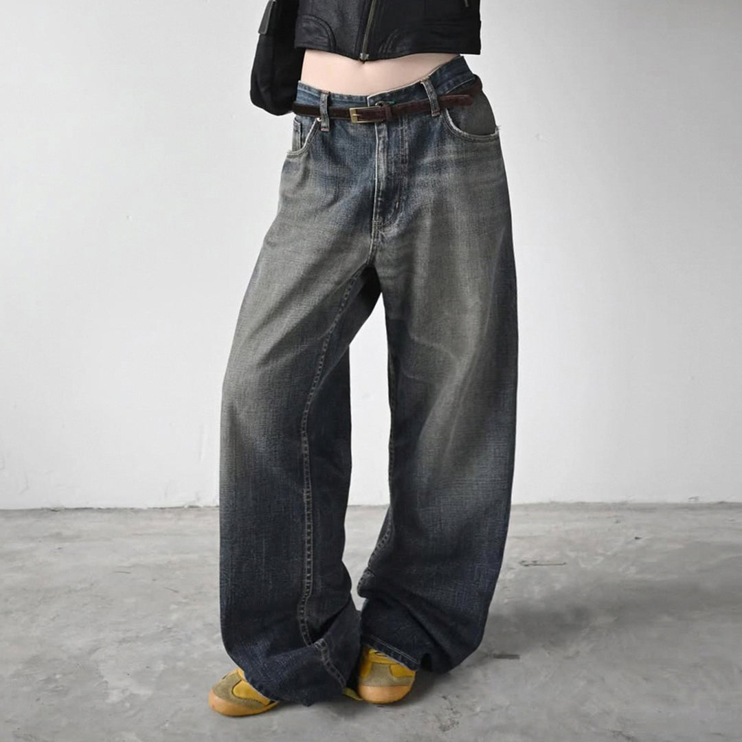 Dame størrelse Denim jeans i afslappet Chino stil med høj talje Skovae
