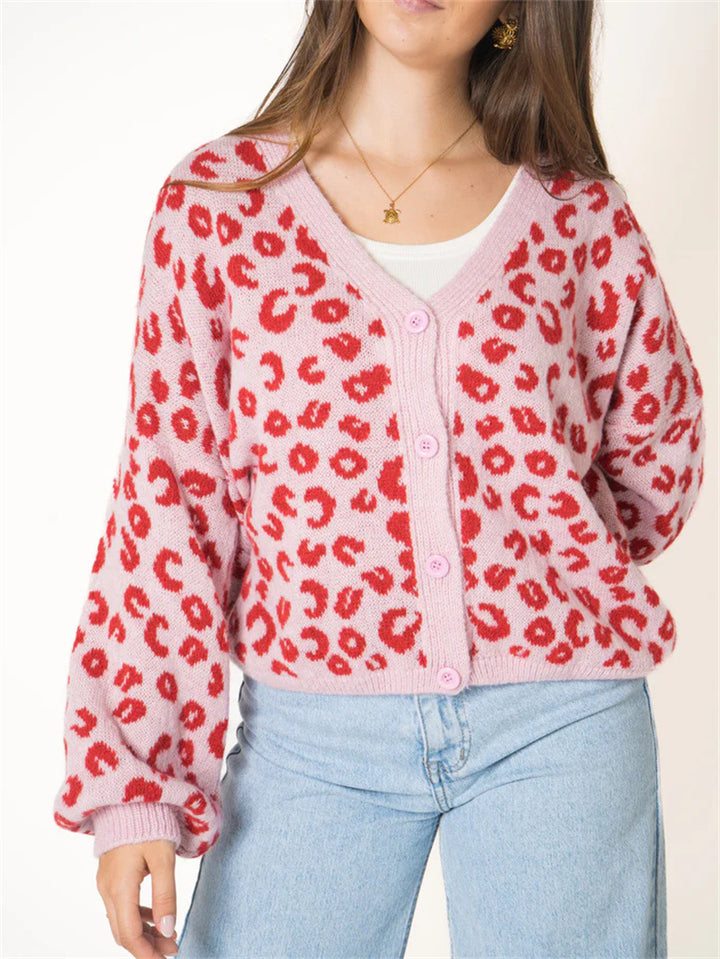 Dame cardigan med leopardmønster og åben struktur design Stilla