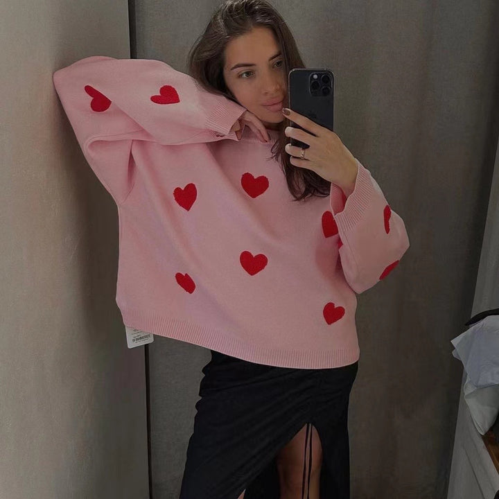 Dame hyggelig sweater med hjerteformede applikationer og bred pasform Stilla