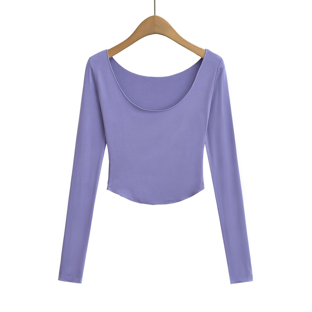 Dame langærmet crop-top med elegant rundhalsudskæring Stilla