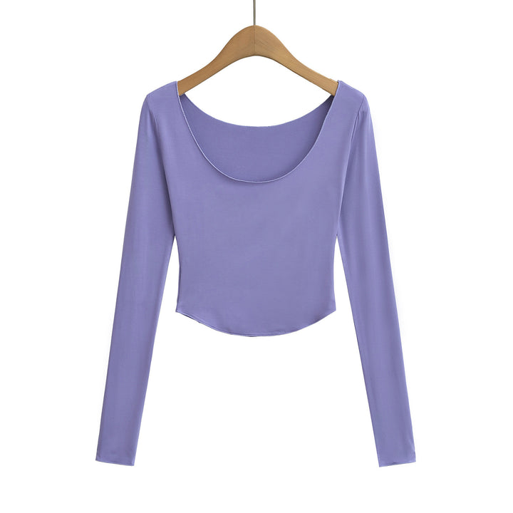 Dame langærmet crop-top med elegant rundhalsudskæring Stilla