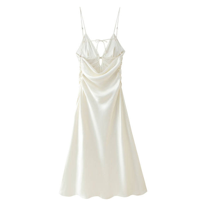 Femme Spaghetti-strop Satin Maxi-kjole med justerbart bindebånd Stilla
