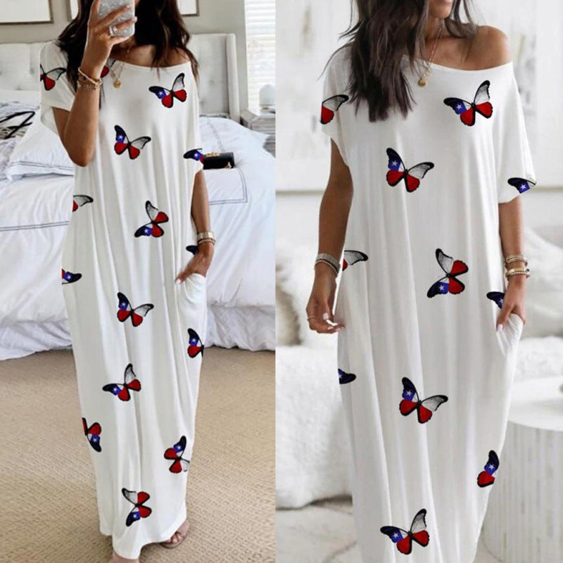 Dame Fritid Off-Shoulder Sommerfugltryk Maxi Kjole Stilla