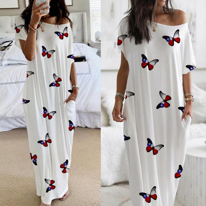Dame Fritid Off-Shoulder Sommerfugltryk Maxi Kjole Stilla