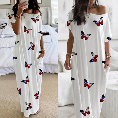 Dame Fritid Off-Shoulder Sommerfugltryk Maxi Kjole Stilla