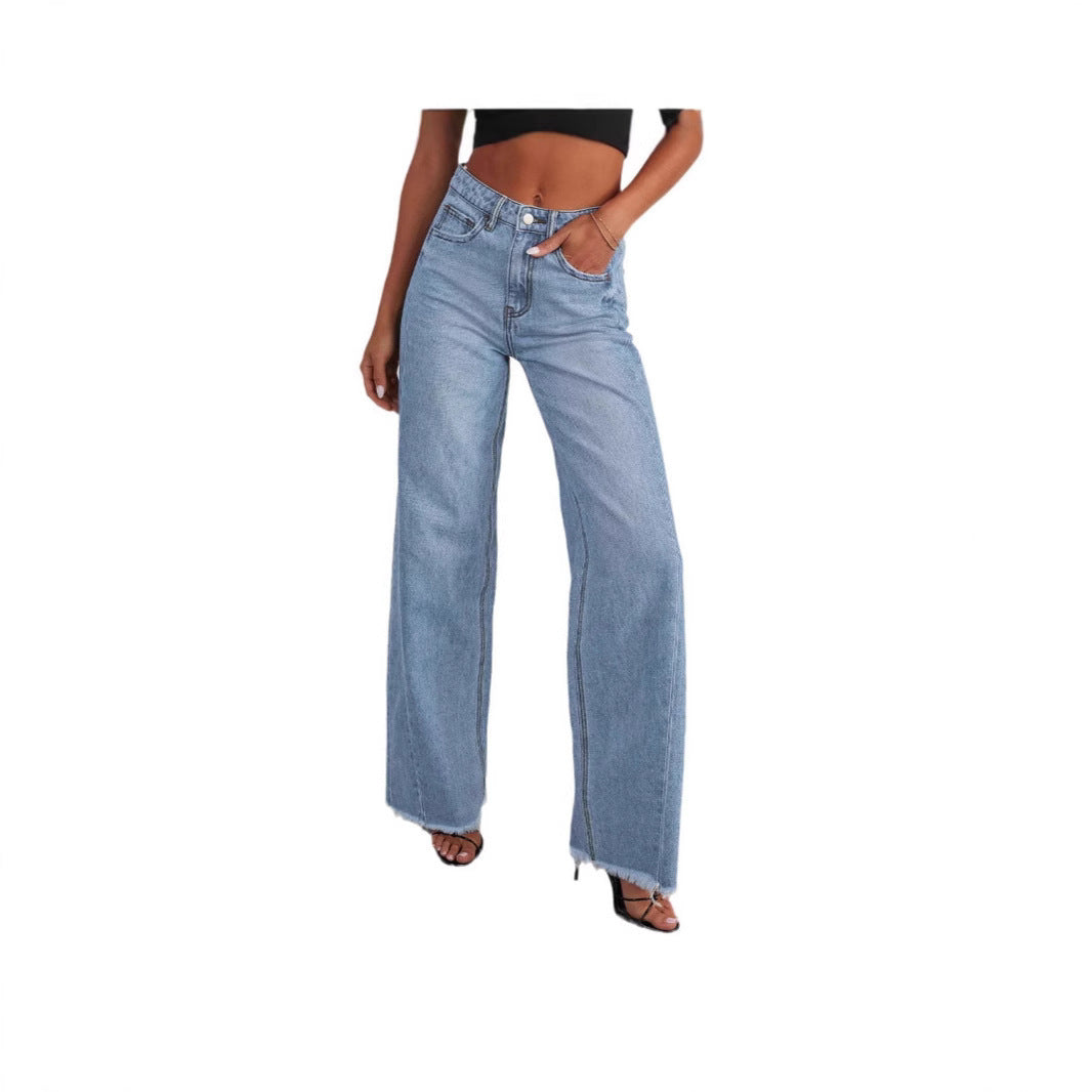 Damer brede High-Waist jeans med frynset afslutning Stilla