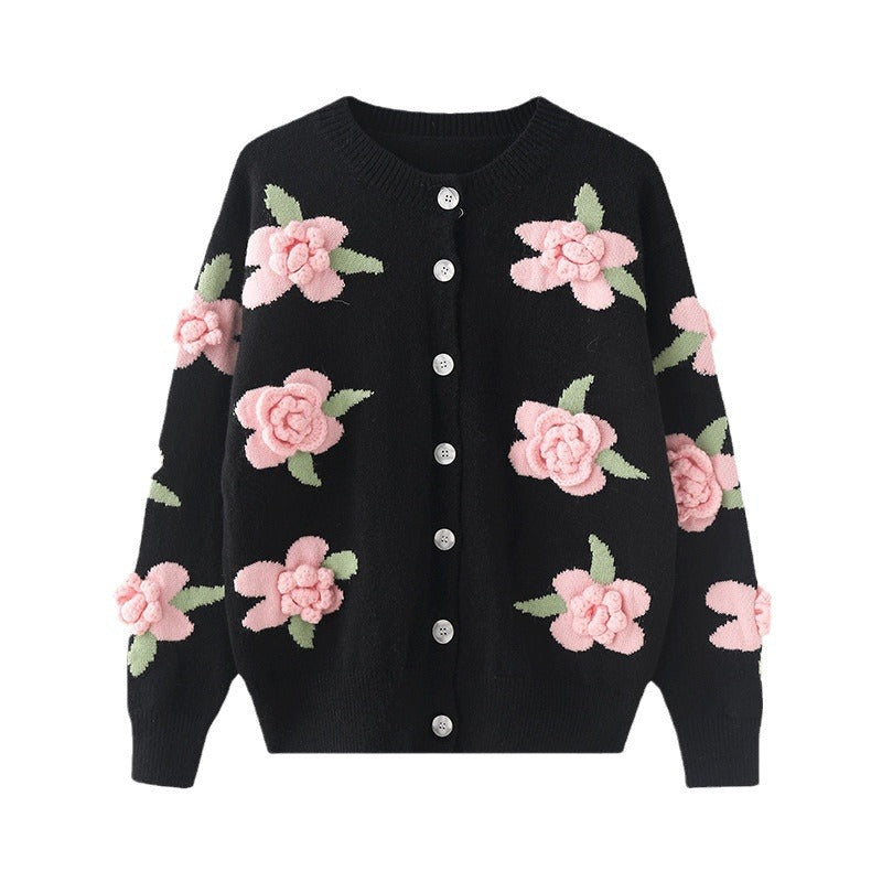 Dame cardigan med blomster motiver Stilla