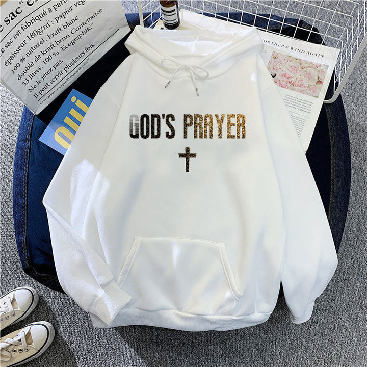 Damehoodie med unik lettering og krydsdesign Skovae